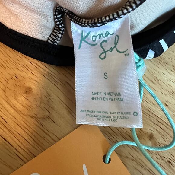 Kona Sol Women's Black Striped Longline Twist Bikini Top - Size Small - NWT - Picture 2 of 9